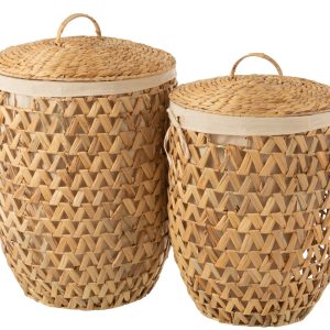 J-Line mand + Deksel Waterhyacinth – jute – naturel – 2 stuks J-Line mand + Deksel Waterhyacinth – jute – naturel – 2 stuks