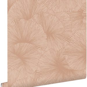 ESTAhome behang 3D-motief bladeren terracotta roze – 53 cm x 10.05 m –