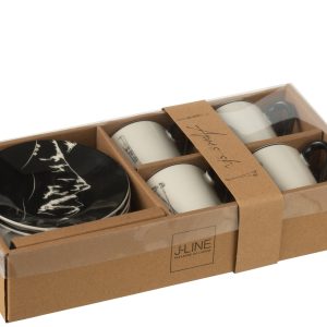 J-Line kopje + schoteltje – keramiek – zwart/wit – small – doos van 4