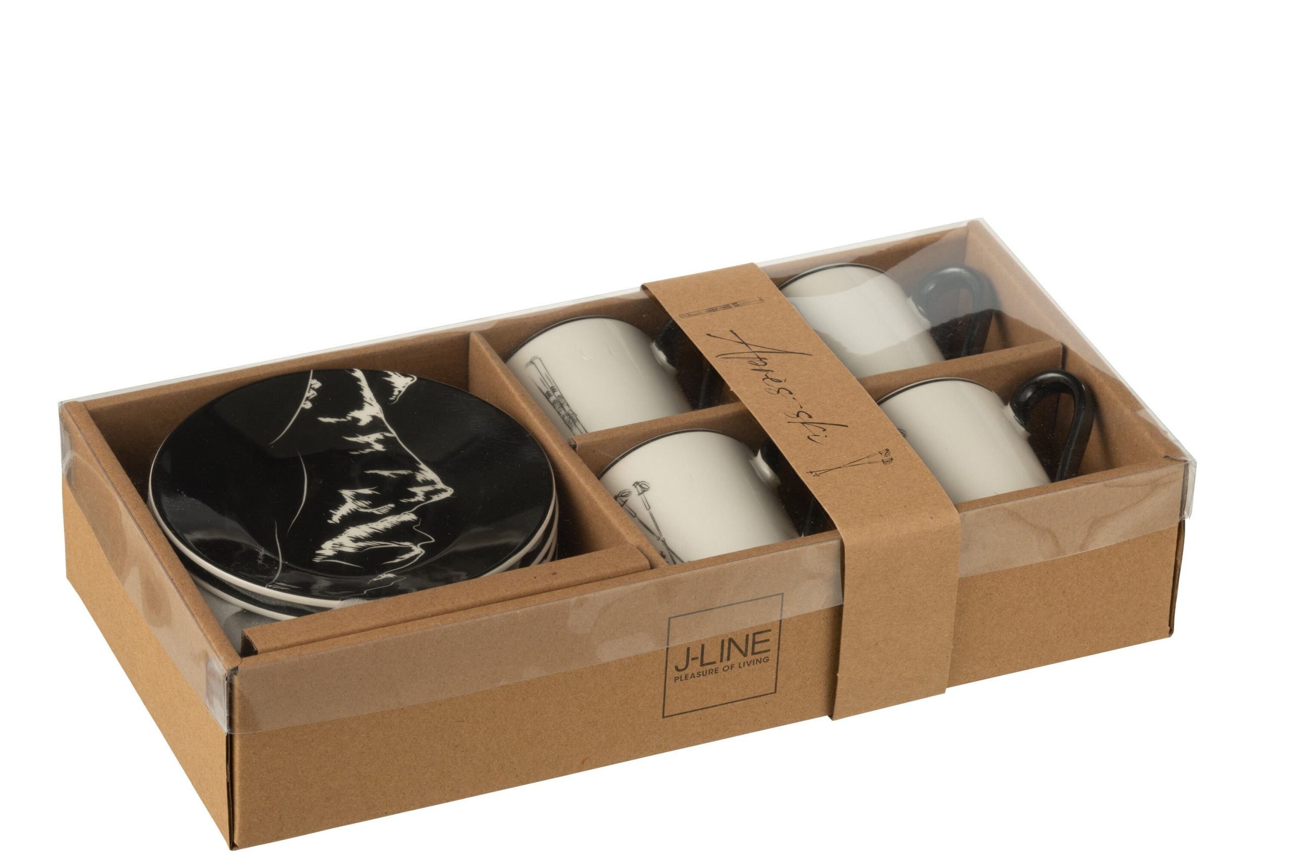 J-Line kopje + schoteltje - keramiek - zwart/wit - small - doos van 4