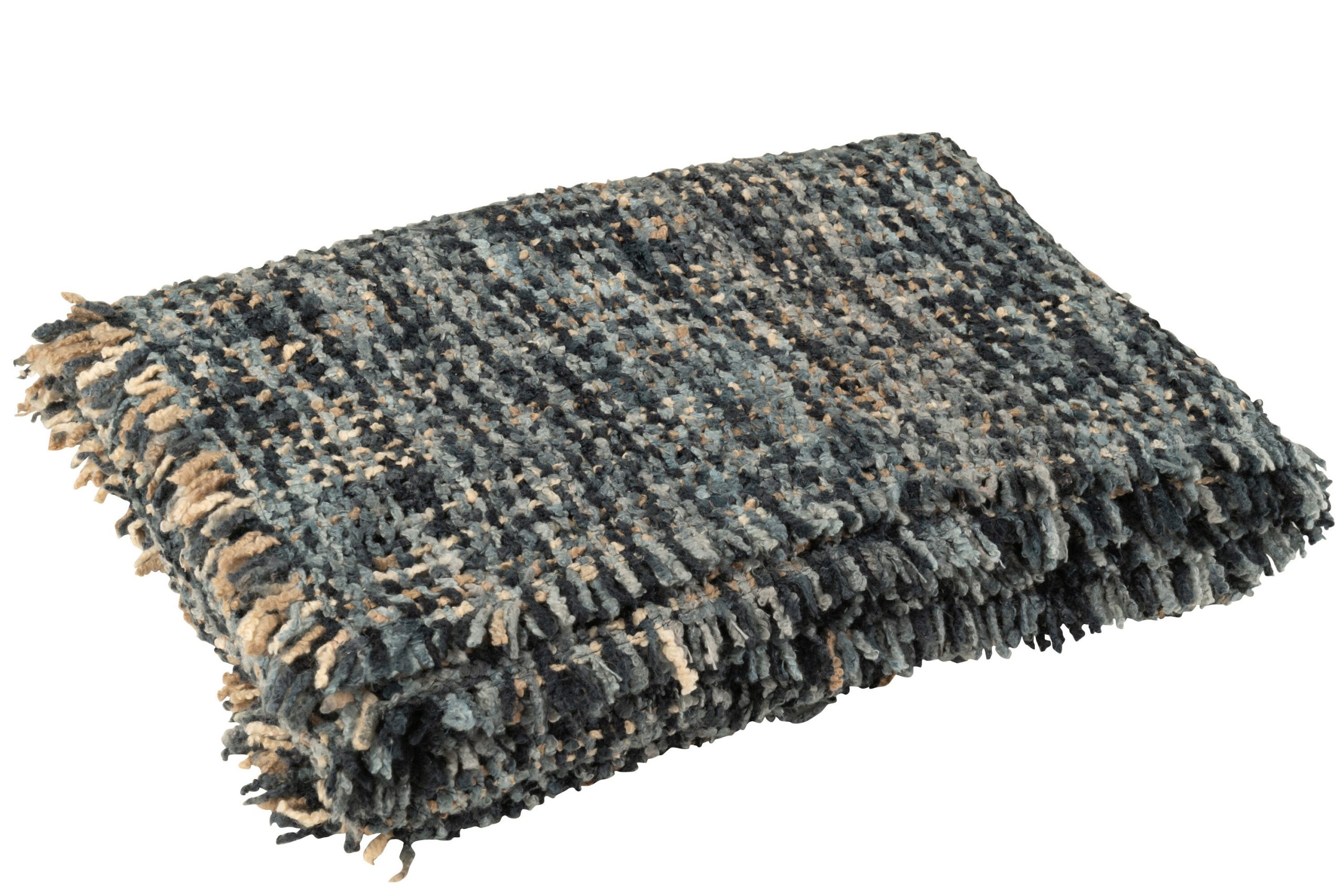 J-Line plaid Tweed - katoen - blauw/wit - 180 x 130 cm