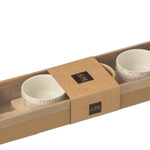 J-Line tapasplank 3 kommen + bambouschaal In Doos – keramiek/hout – wi