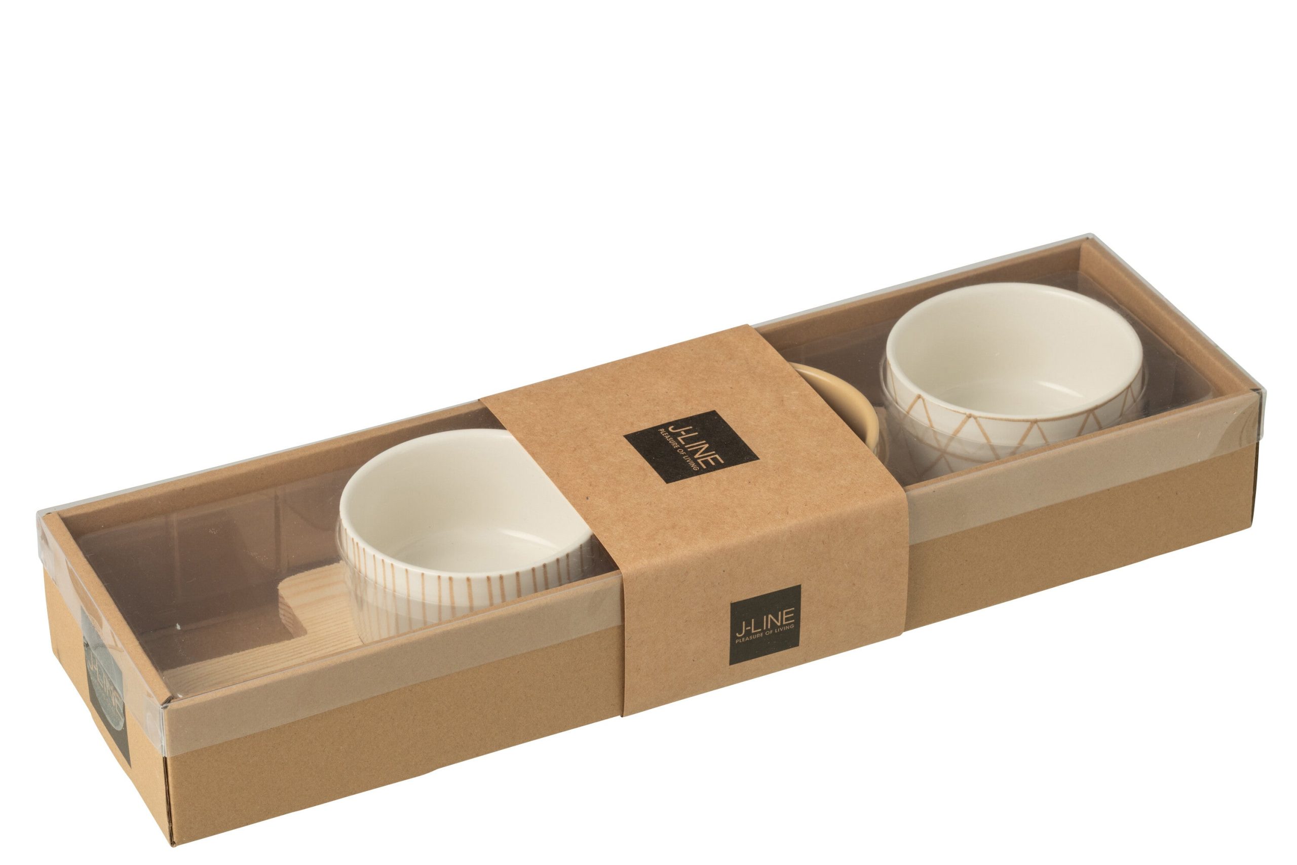 J-Line tapasplank 3 kommen + bambouschaal In Doos - keramiek/hout - wi