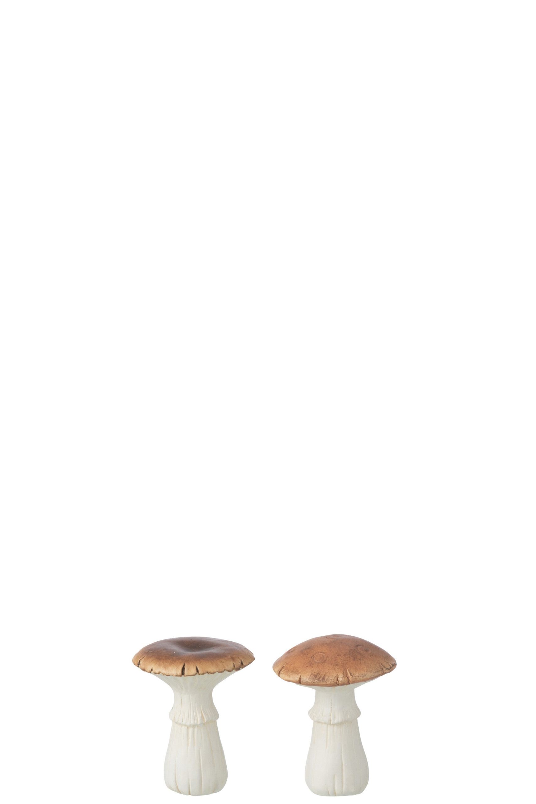 J-Line decoratie Paddenstoel - porselein - wit/bruin - small - 2 stuks