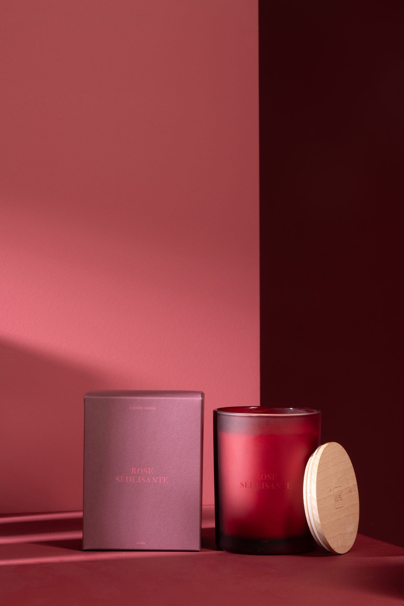 J-Line geurkaars Accords Essentiels - Rose Séduisante - glas - rood -