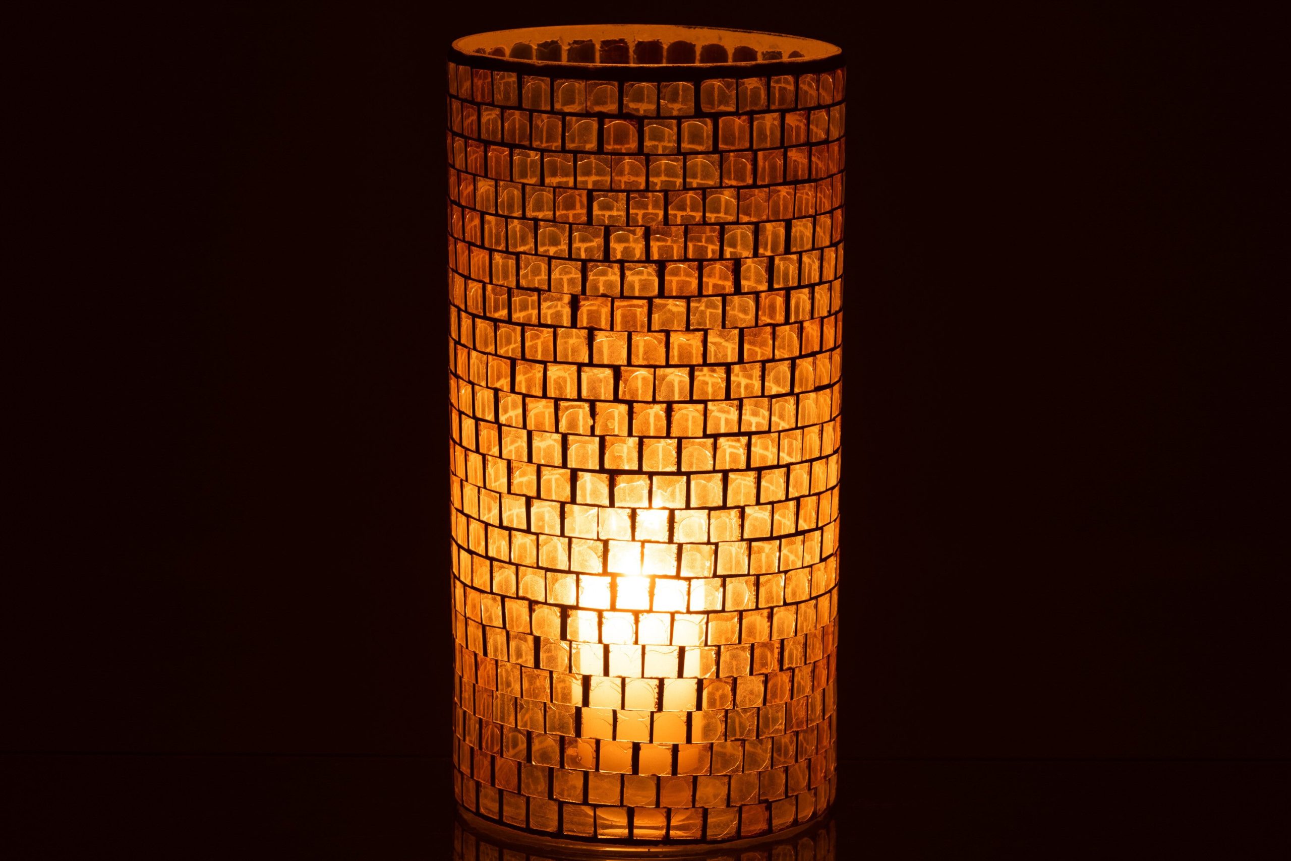 J-Line vaas Mozaiek Rond - glas - oranje - 29 cm hoog