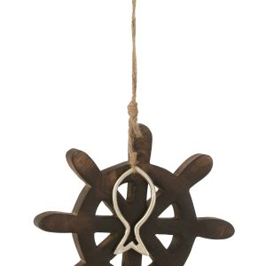 J-Line decoratie Roer Vis Mango – hout – donkerbruin – large – 3 stuks