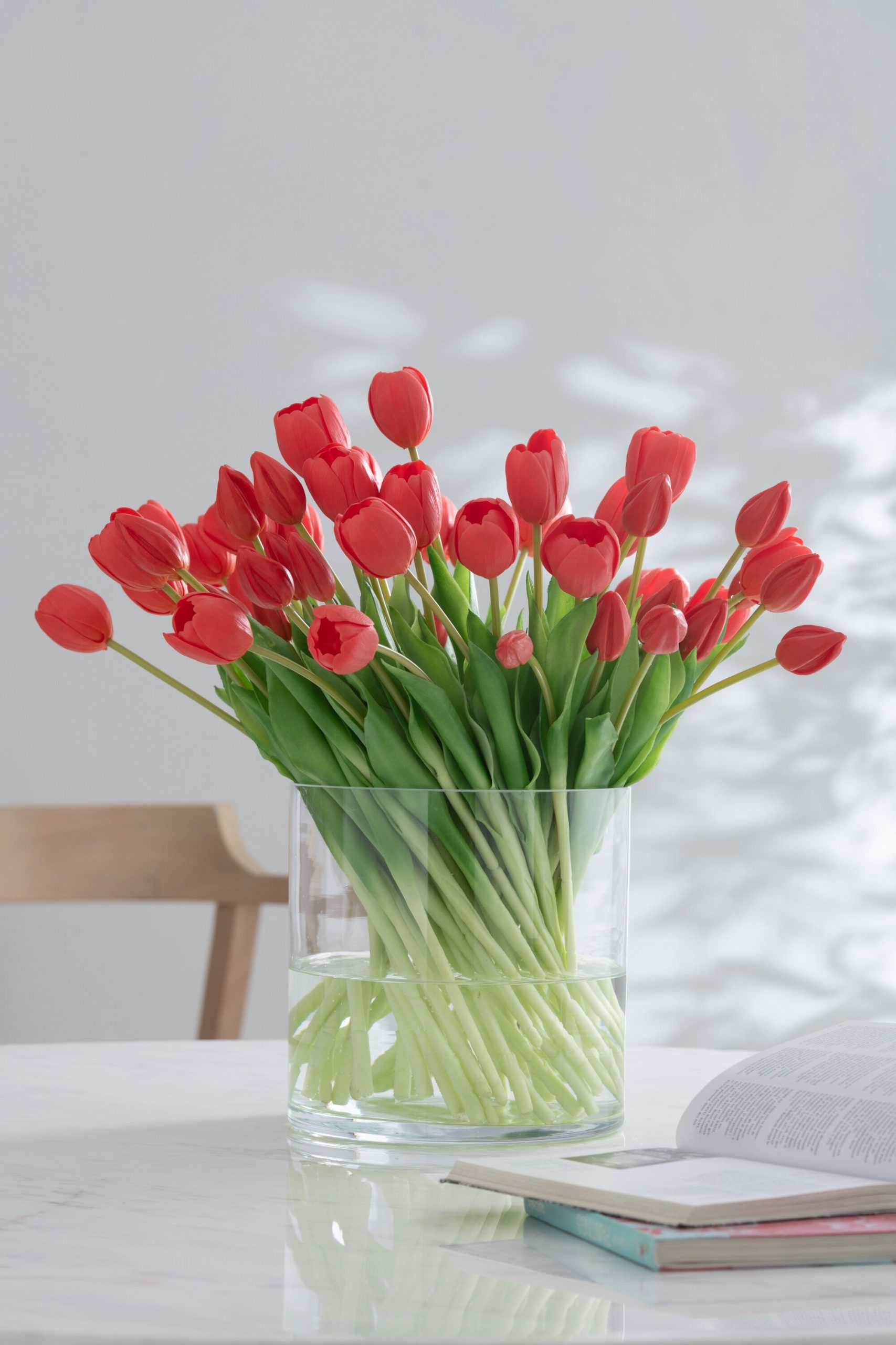 J-Line boeket Tulpen 7 stuks - kunststof - koraal/roze - small