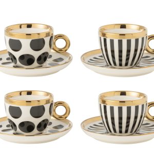 J-Line kop + schoteltje Strip – keramiek – mix – doos van 4