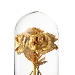 J-Line Decoratieve stolp Roos – glas – goud/zwart – medium