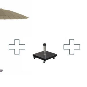 Set ronde Manilla parasol – met voet en hoes – 250 cm – Taupe