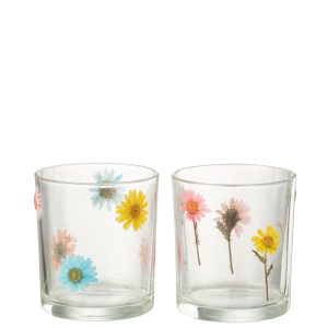 J-Line windlicht Posy – glas – transparant/mix – medium – 2 stuks J-Line windlicht Posy – glas – transparant/mix – medium – 2 stuks