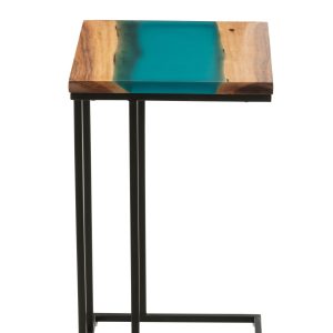 J-Line bijzettafel Vierkant – hout/epoxyhars – naturel/blauw