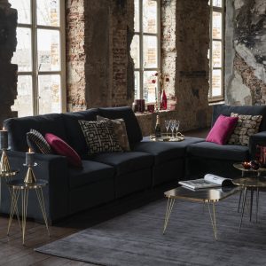 J-Line zetel Ottoman 2 pers – velvet/hout – zwart