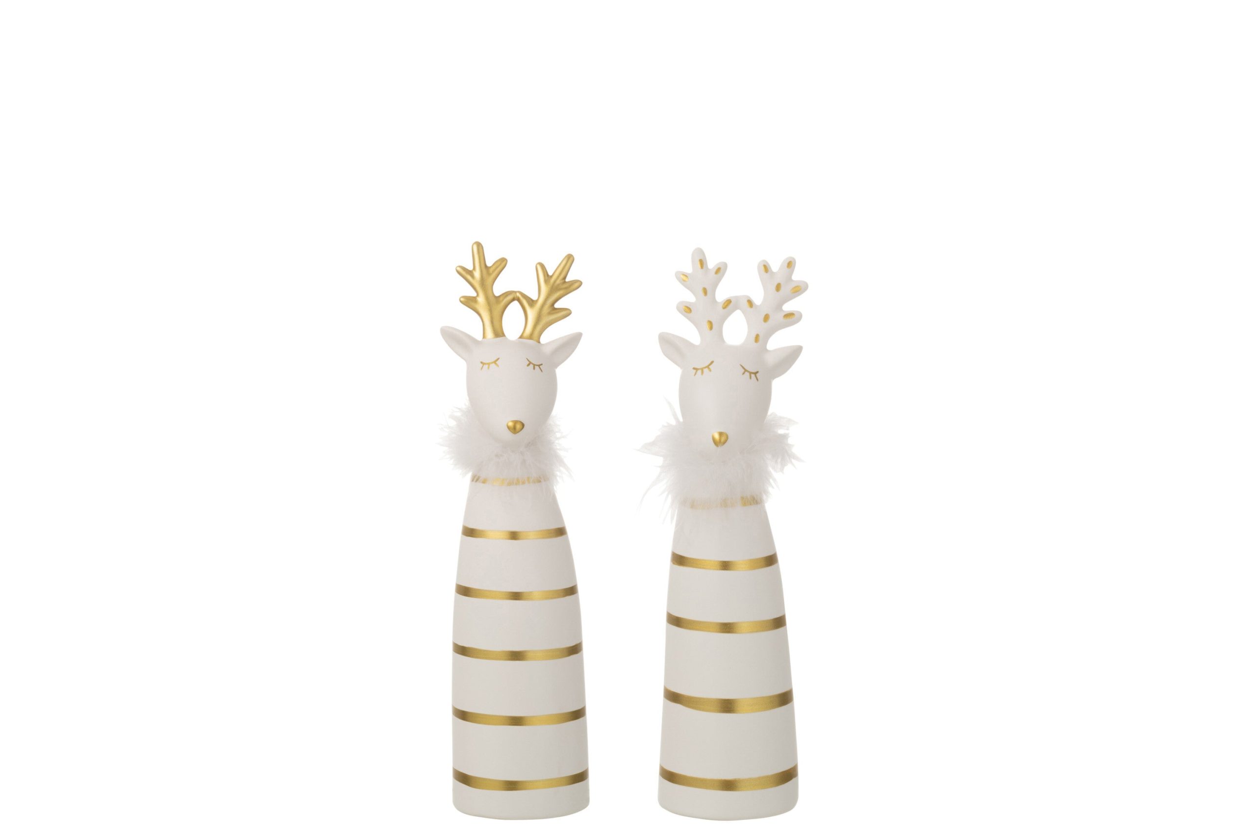 J-Line decoratie Eland - keramiek - goud/wit - small - 2 stuks
