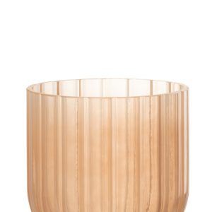 J-Line vaas Yoni Strepen – glas – transparant/perzik – small – Ø 15 cm