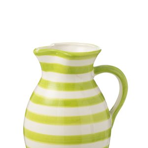 J-Line kruik Granada Stripes – keramiek – wit/groen – medium J-Line kruik Granada Stripes – keramiek – wit/groen – medium