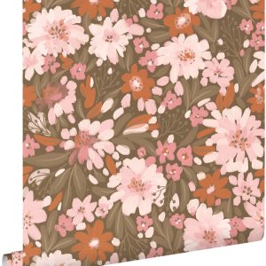 ESTAhome behang bloemen licht roze, terracotta en vergrijsd groen – 50 ESTAhome behang bloemen licht roze, terracotta en vergrijsd groen – 50