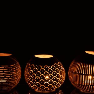 J-Line theelichthouder Kokosnoot Lijnen – jute – naturel – 3 stuks