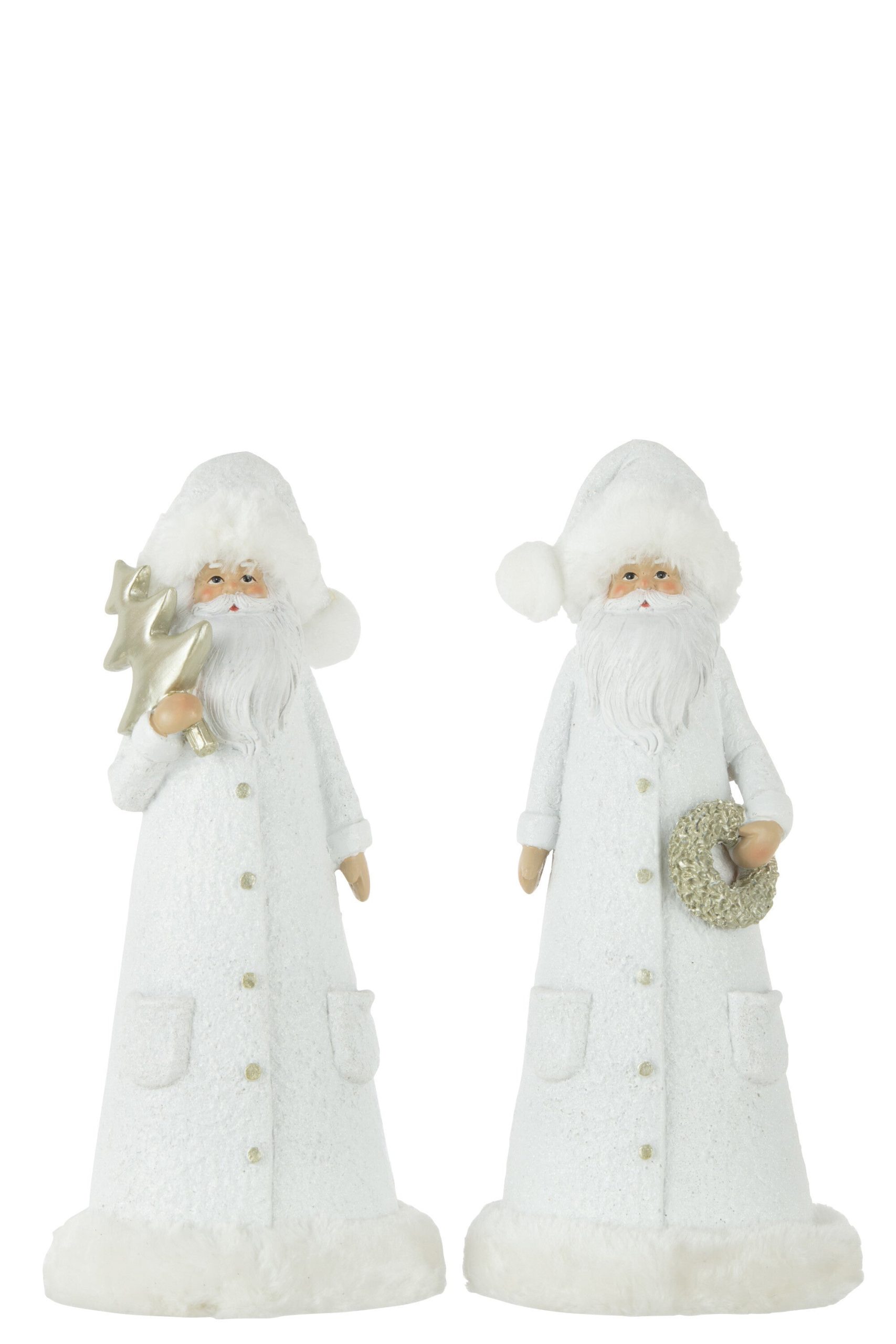 J-Line kerstfiguur Kerstman - polyresin - wit/goud - large - 2 stuks