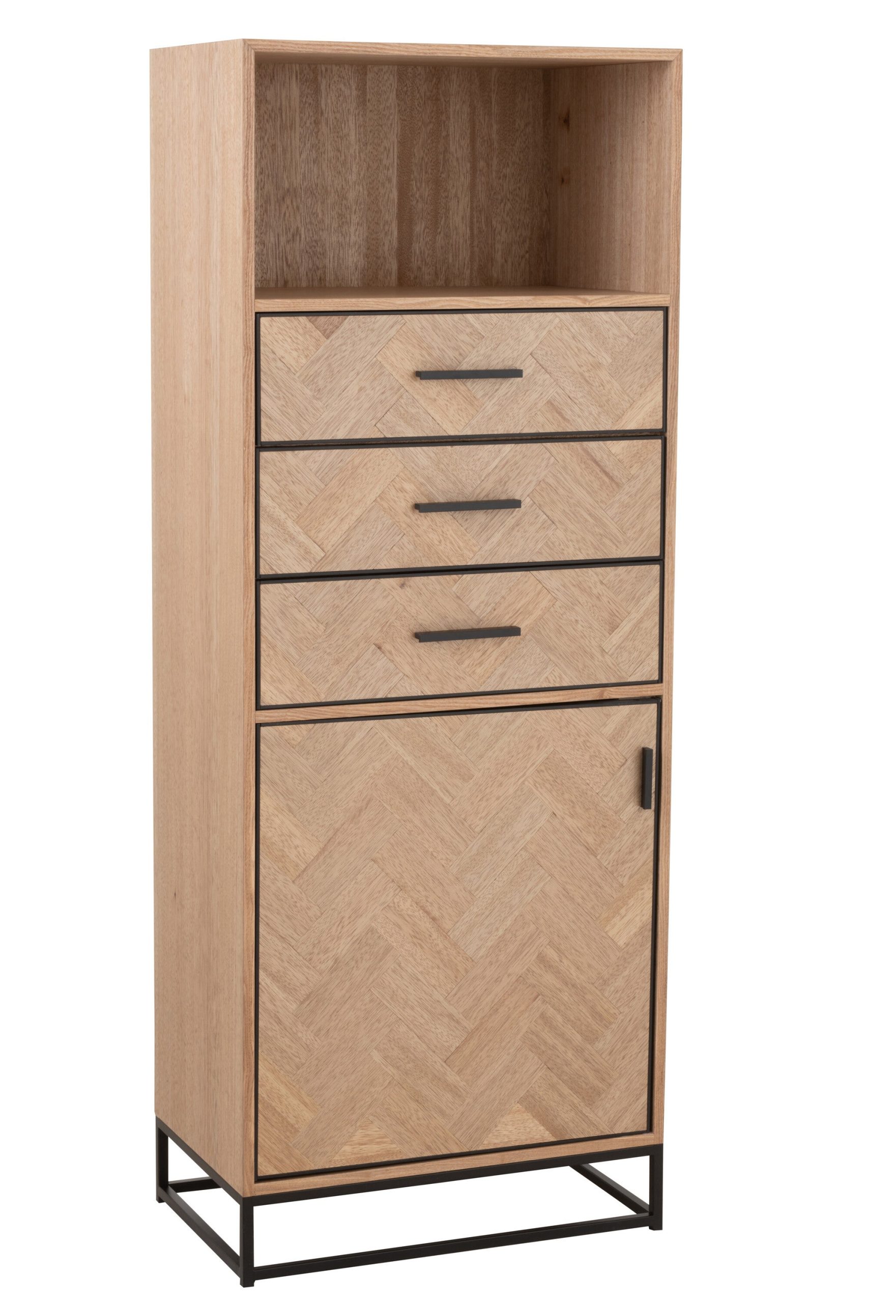 J-Line kast Hoog Zigzag 3 Lades - hout/metaal - naturel/zwart