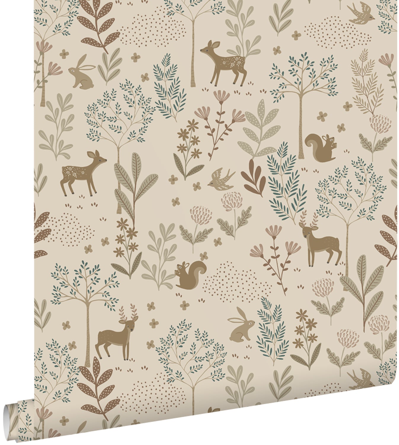 ESTAhome behang bos met bosdieren beige en groen - 53 cm x 10.05 m - 1