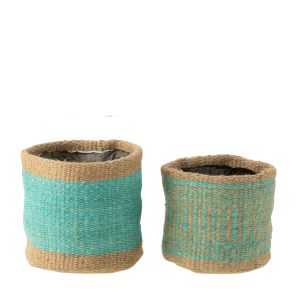 J-Line mand Rond + Band – jute – naturel/azuur – XS/S – 2 stuks J-Line mand Rond + Band – jute – naturel/azuur – XS/S – 2 stuks