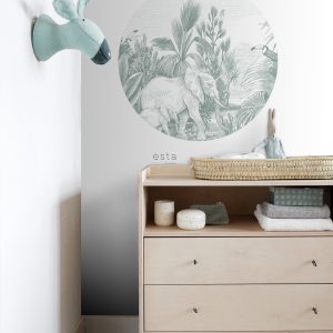 ESTAhome zelfklevende behangcirkel jungle-motief groen – Ø 70 cm – 159