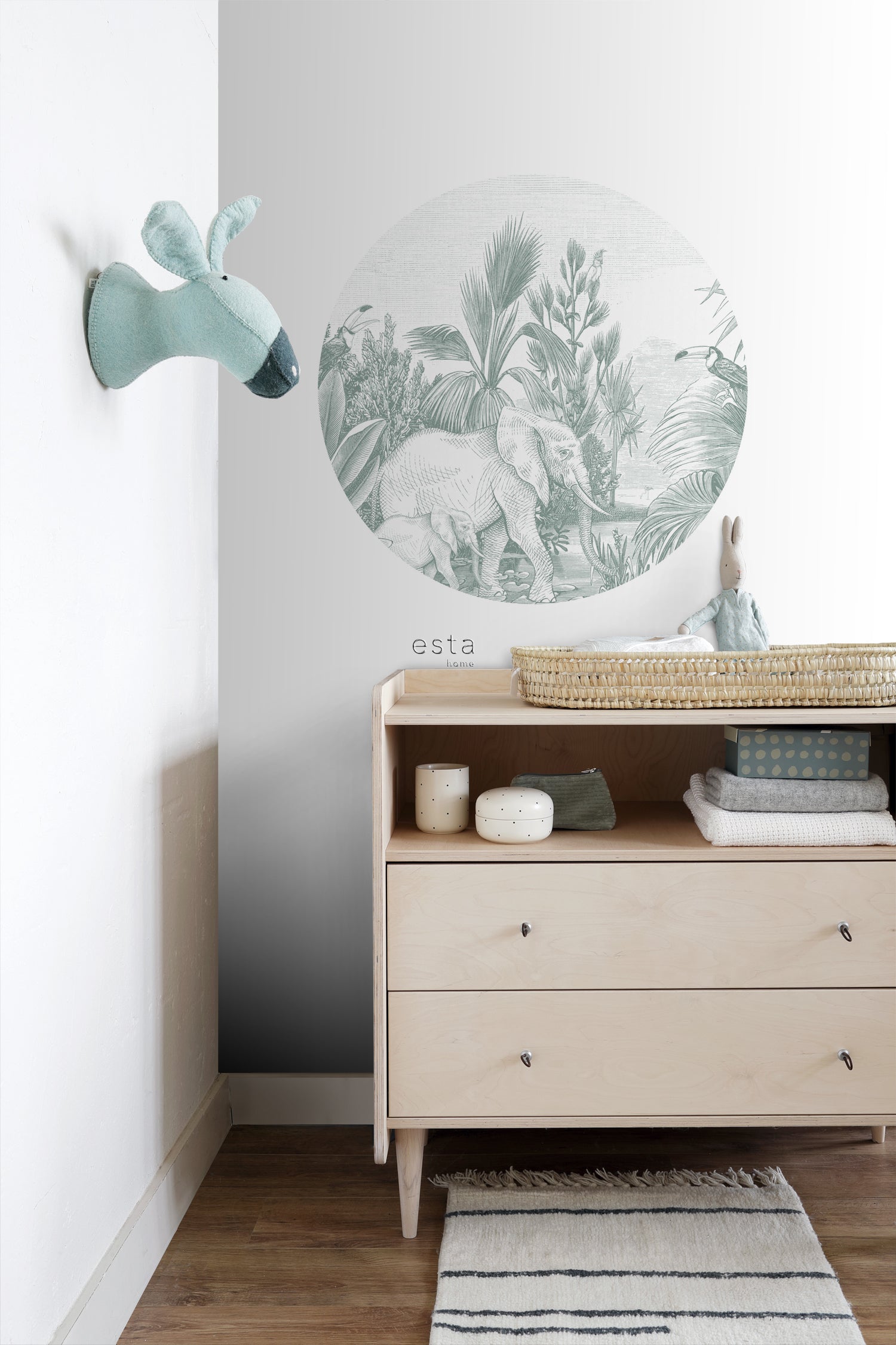 ESTAhome zelfklevende behangcirkel jungle-motief groen - Ø 70 cm - 159
