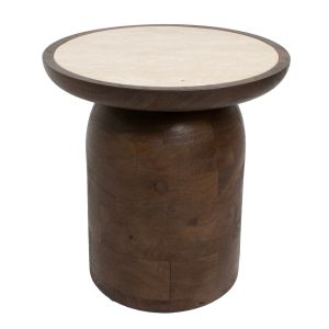 Giga Meubel Bijzettafel Aletta – Bruin/Beige – Mangohout/Travertin – 4 Giga Meubel Bijzettafel Aletta – Bruin/Beige – Mangohout/Travertin – 4