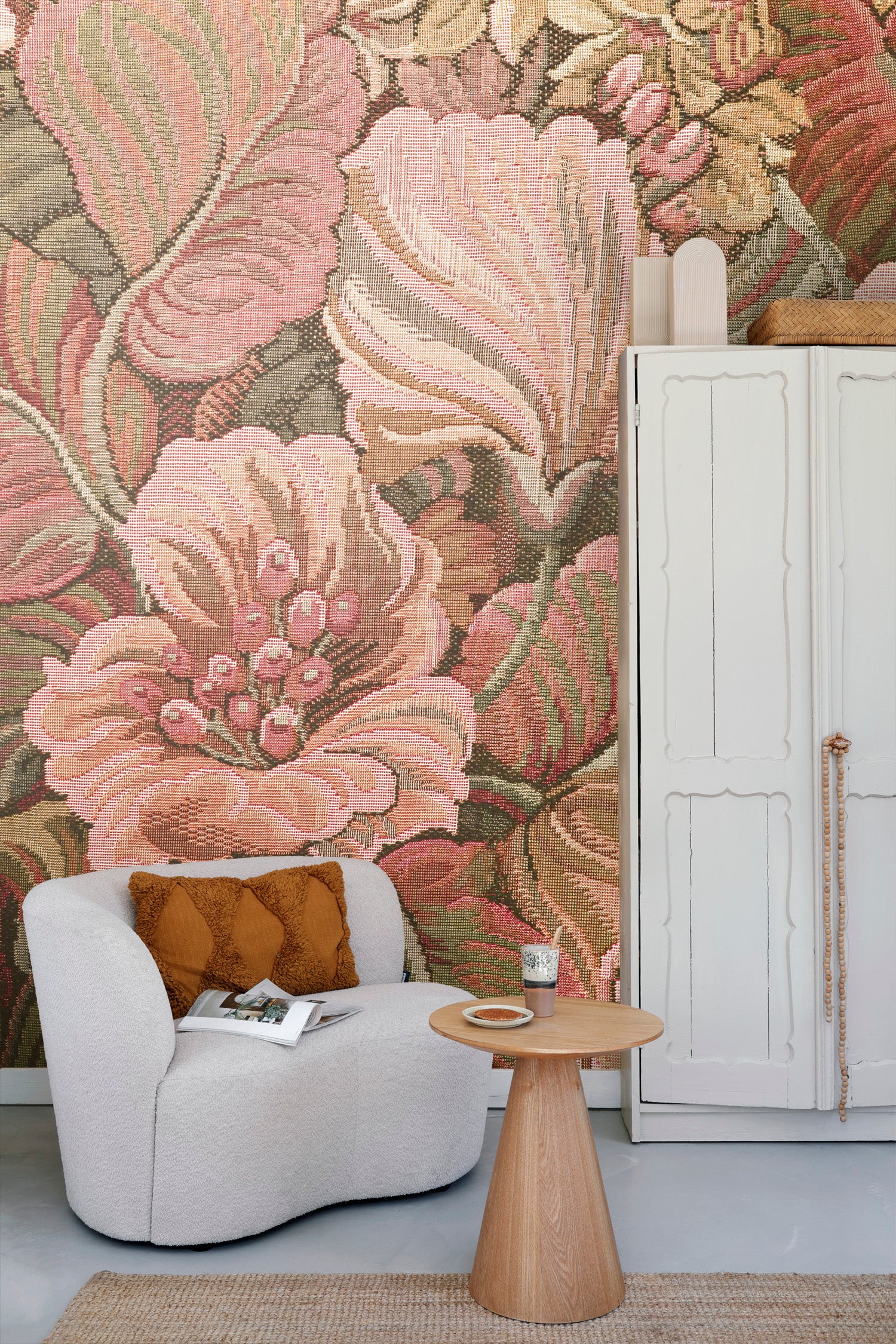 ESTAhome fotobehang geborduurd bloemmotief roze en groen - 250 x 279 c