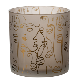 J-Line windlicht Happy Faces – glas – beige – large J-Line windlicht Happy Faces – glas – beige – large