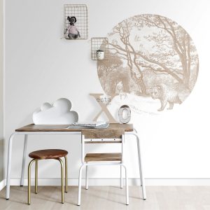 ESTAhome zelfklevende behangcirkel bos met bosdieren beige – Ø 70 cm – ESTAhome zelfklevende behangcirkel bos met bosdieren beige – Ø 70 cm –