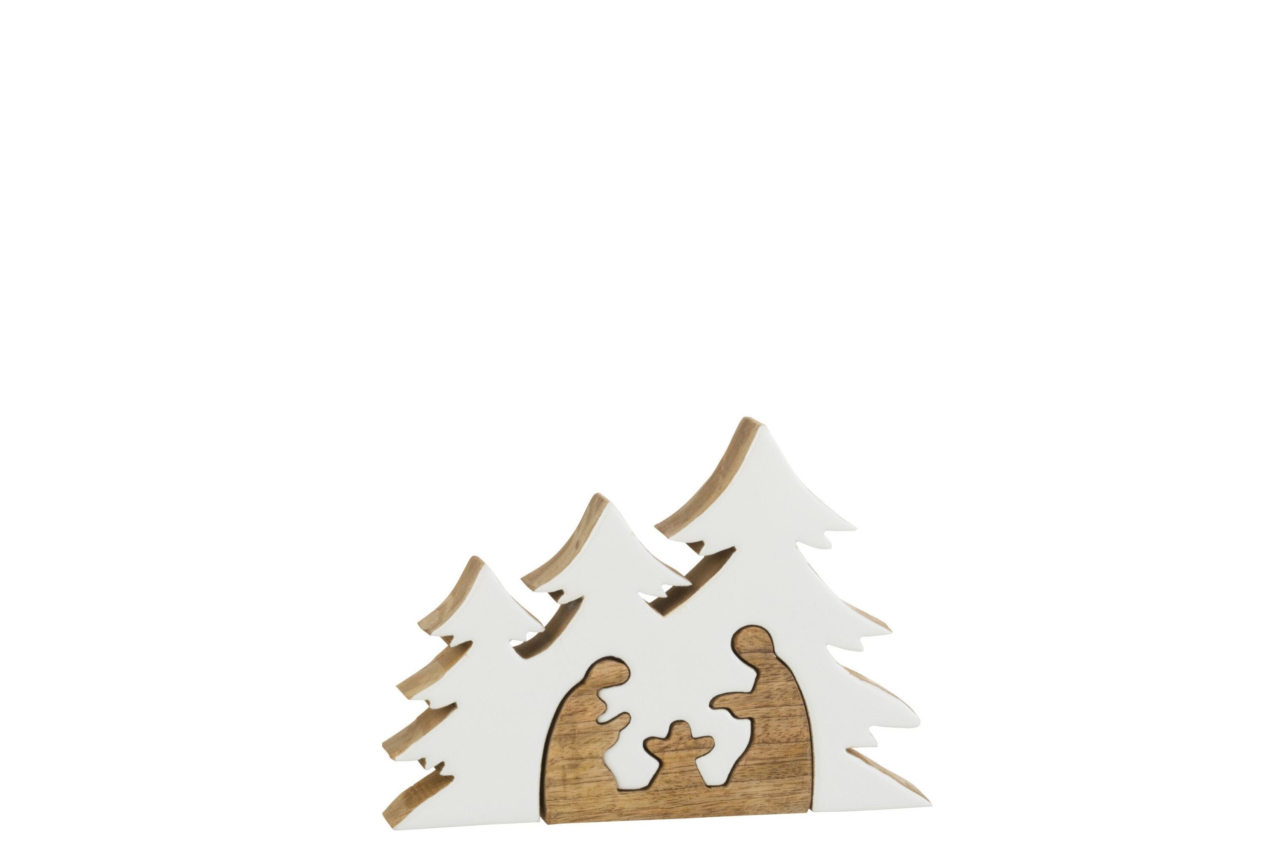 J-Line decoratie Kerststal Kribbe in denneboom - hout - wit/naturel