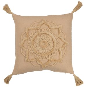 J-Line kussen Bloem Kwast – polyester – beige