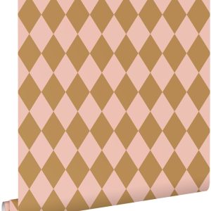 ESTAhome behang ruiten bruin en roze – 50 x 900 cm – 131600