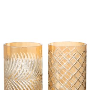 J-Line windlicht Diamant – glas – goud – large – 2 stuks J-Line windlicht Diamant – glas – goud – large – 2 stuks