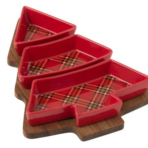 J-Line tapasplank Plaid + Kerstboom – keramiek – rood
