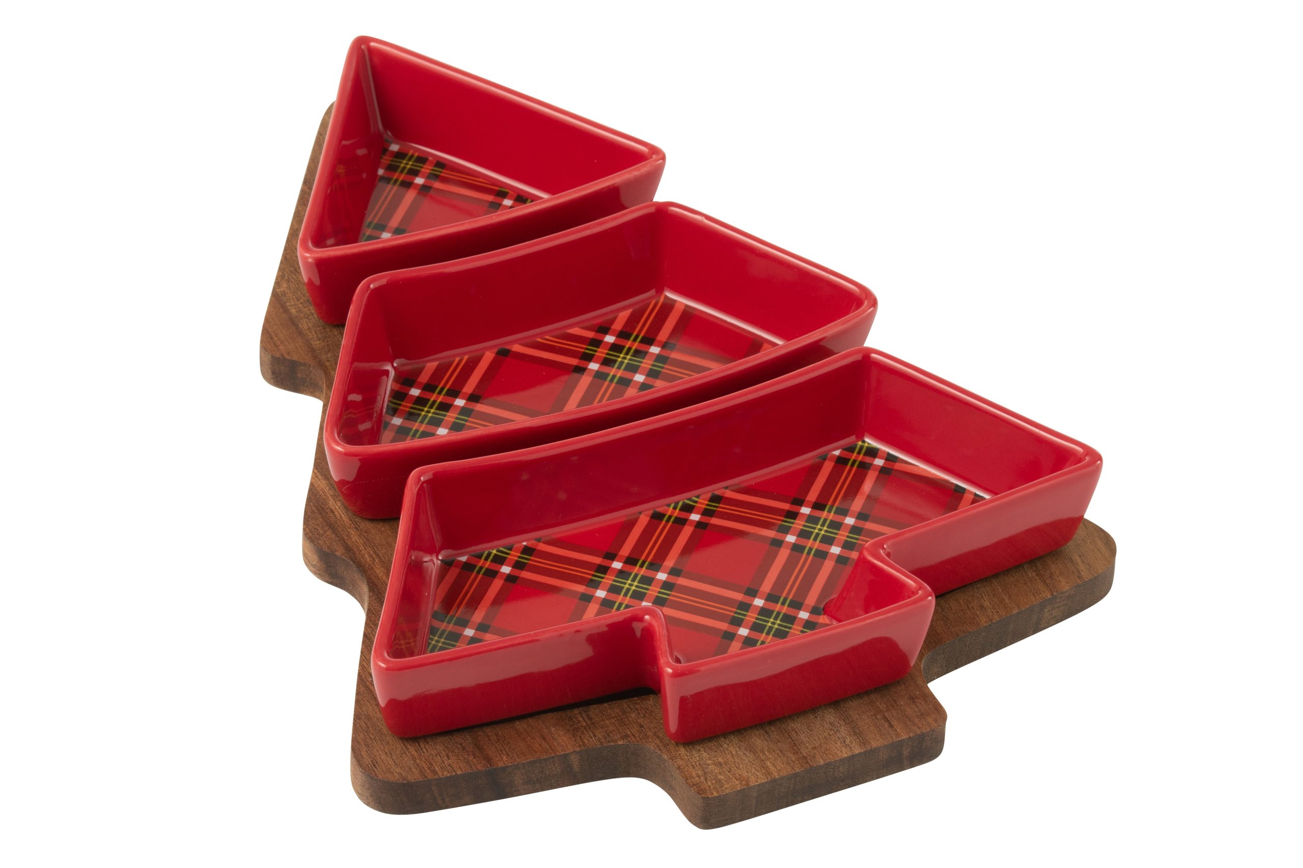 J-Line tapasplank Plaid + Kerstboom - keramiek - rood