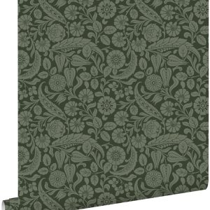 ESTAhome behang bloemmotief donkergroen – 53 cm x 10.05 m – 139787