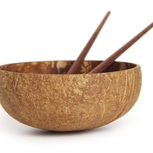 Furnilux Kokoskommen met eetstokjes – Set van 2 – handgemaakt – gesche Furnilux Kokoskommen met eetstokjes – Set van 2 – handgemaakt – gesche