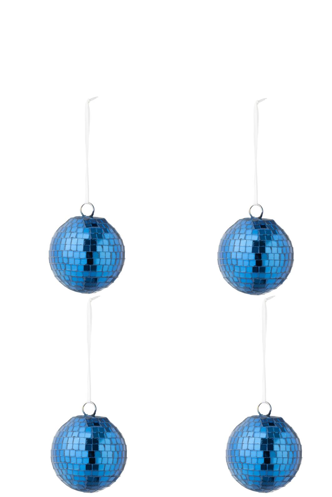 J-Line kerstbal Spiegel - glas - blauw - small - doos van 4