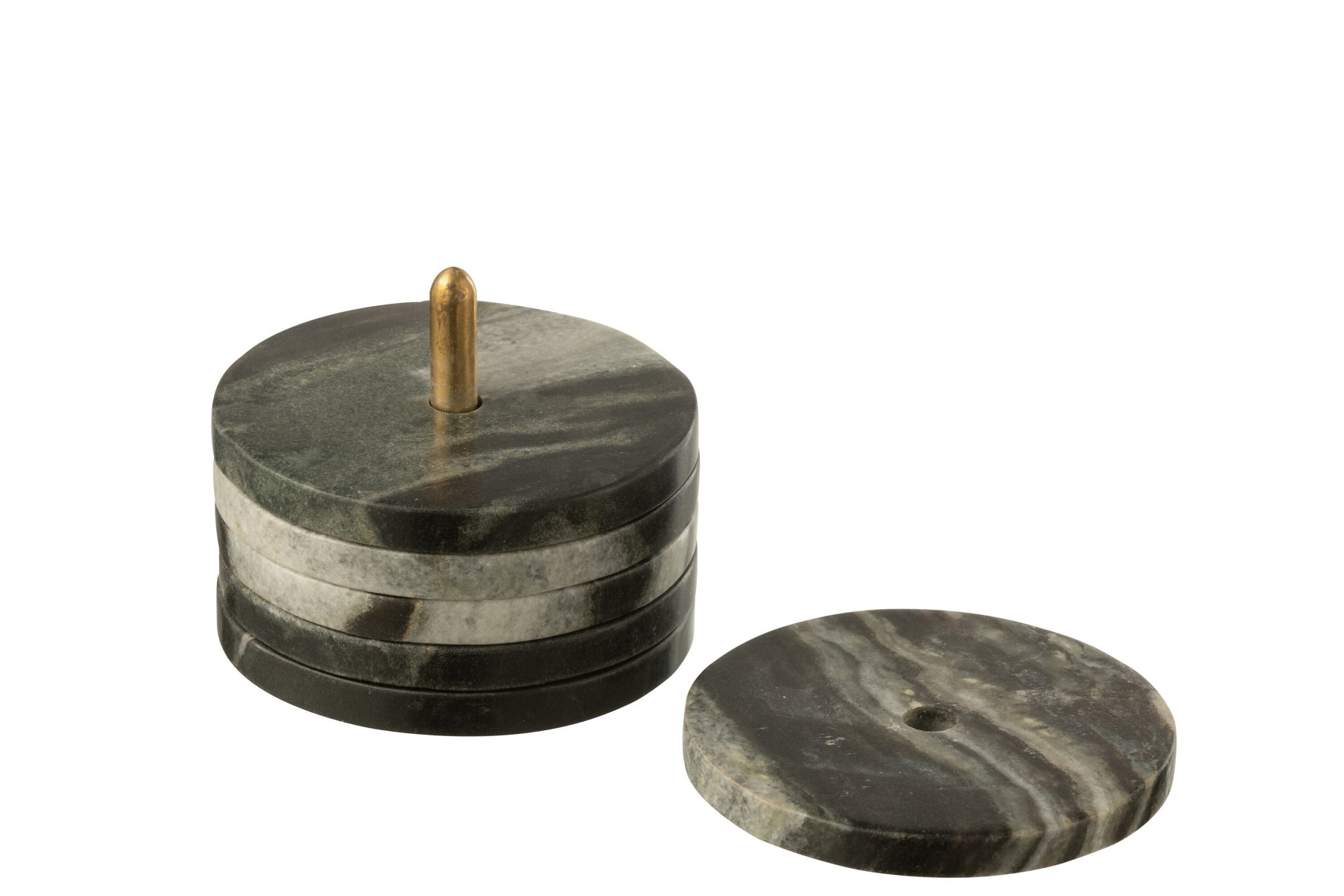 J-Line onderzetter Rond Marmer - steen - zwart/grijs - doos van 6