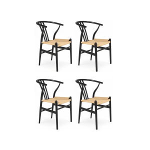 Furnhouse eetkamerstoel Nicoline – Zwart – Papiergaren – Set van 4