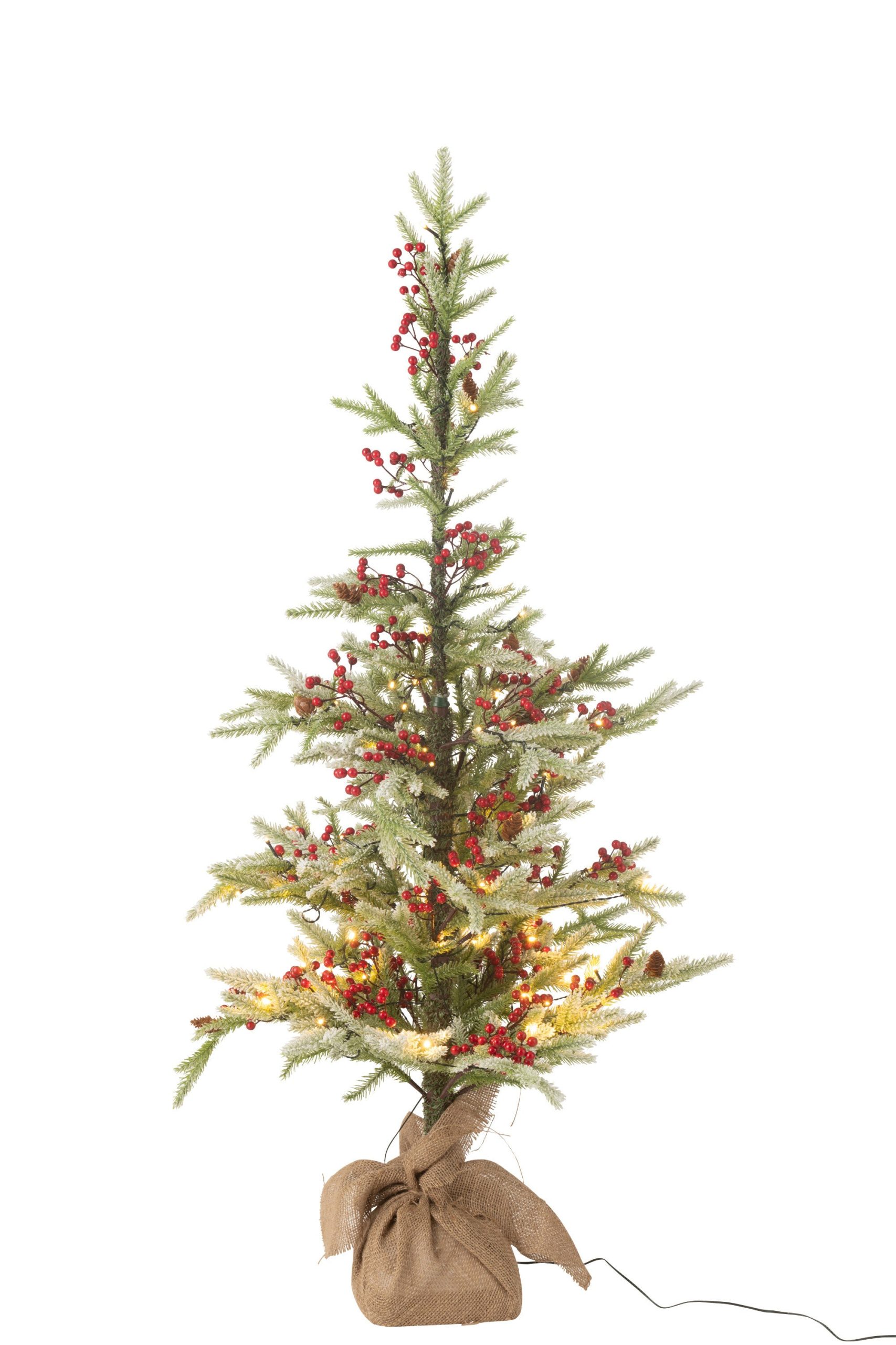J-Line decoratie kerstboom Sneeuw + Zak - kunststof/jute - groen/rood