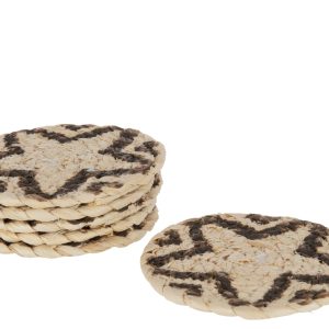 J-Line onderzetter Rond Ster – jute – naturel/bruin – 6 stuks