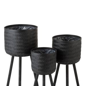 J-Line bloempot bamboe – jute – zwart – 3 stuks – Ø 37 cm