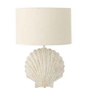 J-Line tafellamp Zeeschelp – polyresin – wit/naturel