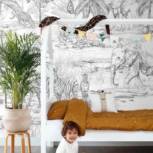 ESTAhome fotobehang jungle dieren zwart wit – 250 x 279 cm – 159296 ESTAhome fotobehang jungle dieren zwart wit – 250 x 279 cm – 159296
