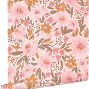 ESTAhome behang bloemen roze, oranje en vergrijsd groen – 50 x 900 cm ESTAhome behang bloemen roze, oranje en vergrijsd groen – 50 x 900 cm